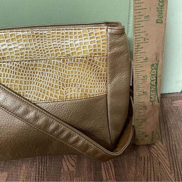 Vintage SAS Metallic Bronze Brown LEATHER CROSSBODY Croc Trim Shoulder Bag Purse - Picture 3 of 10